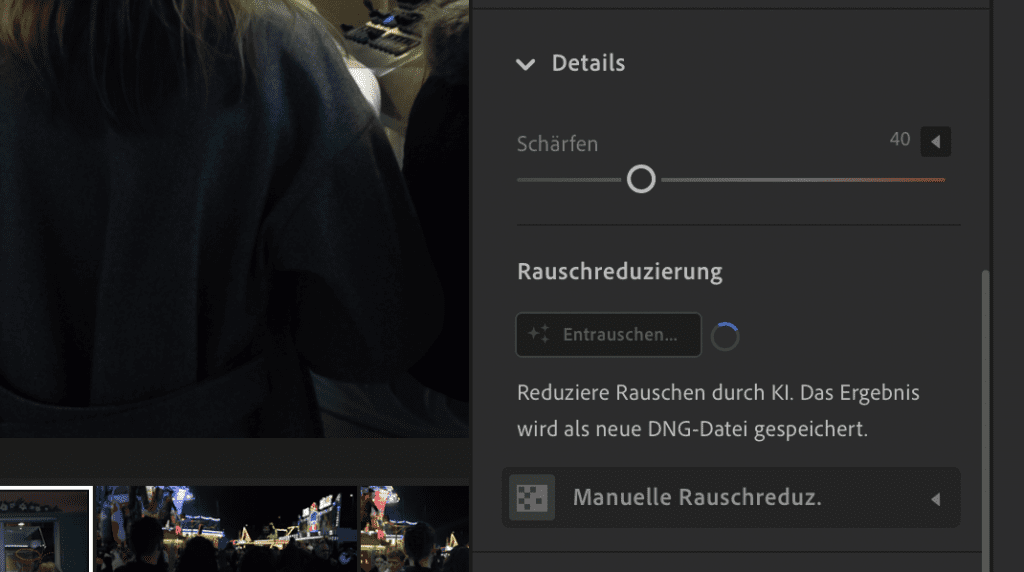 Rauschreduzierung mit KI in Adobe Lightroom